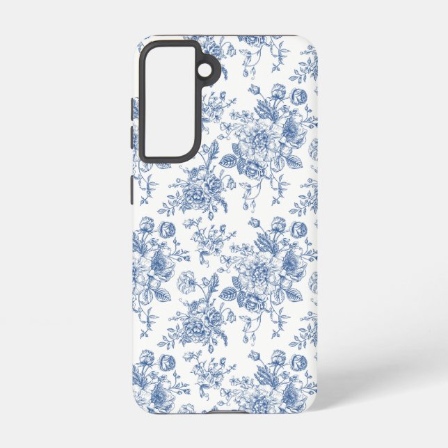 Blue Flower Pattern Samsung Galaxy S21 Case (Back)