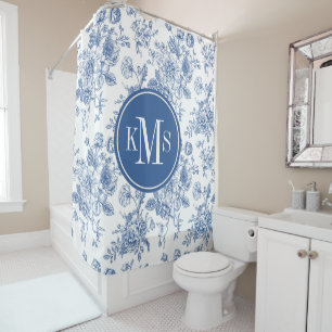 Blue Flower Pattern Shower Curtain