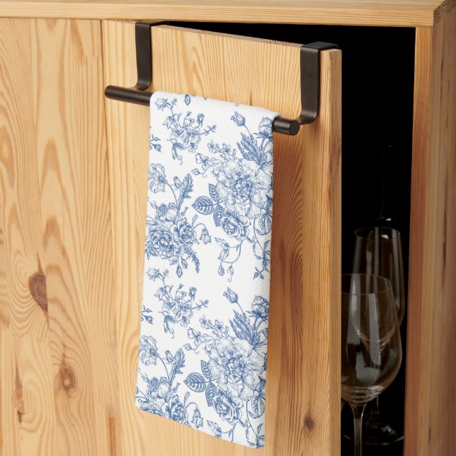Blue Flower Pattern Tea Towel (Thirds Fold)