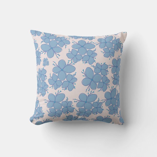 Blue Flower Pattern Throw Pillow (Front)