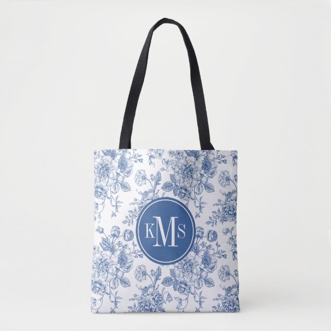 Blue Flower Pattern Tote Bag (Front)