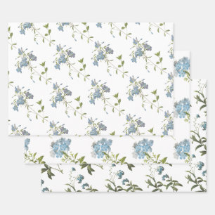 Blue Flower Pattern Wrapping Paper Sheet