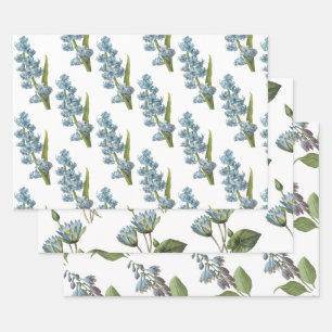 Blue Flower Pattern Wrapping Paper Sheet