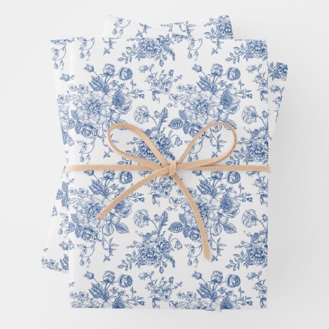 Blue Flower Pattern Wrapping Paper Sheet (In situ)
