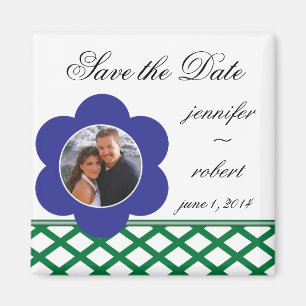 Blue Flower Photo Frame Save the Date Magnet