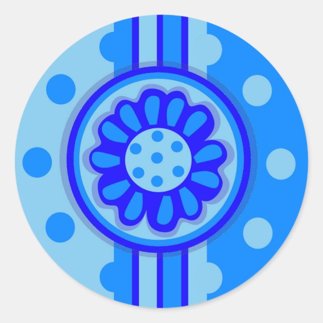 Blue Flower Power Stickers (round) (Front)