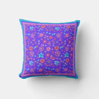 Blue Flower-Power Throw Pillow or Scatter Cushion