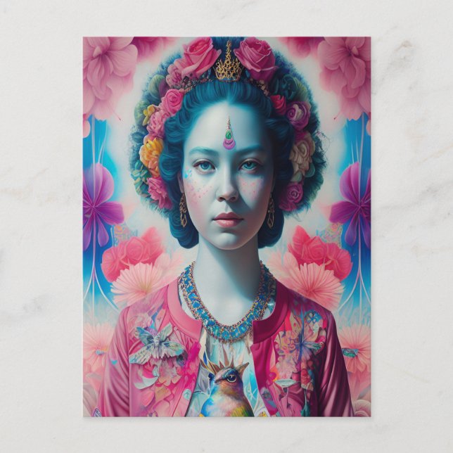 Blue flower princess with pink jacket postcard (Front)