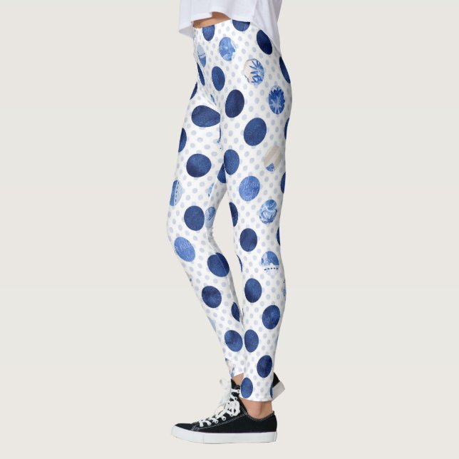 Blue Flower Print Floral Leggings Womens (Left)