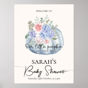 Blue Flower Pumpkin Fall Baby Shower Welcome Sign