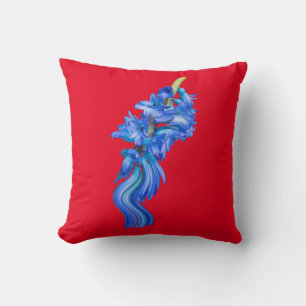 Blue Flower Red Background Throw Pillow