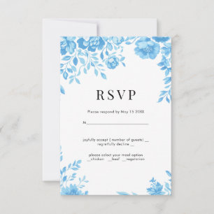 Blue Flower Retro floral wedding RSVP  Card