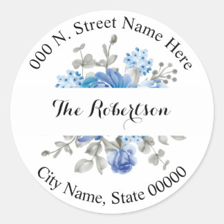 Blue Flower Return Address Classic Round Sticker