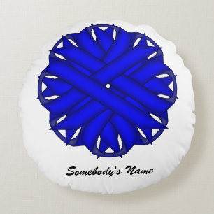 Blue Flower Ribbon by Kenneth Yoncich Round Cushion