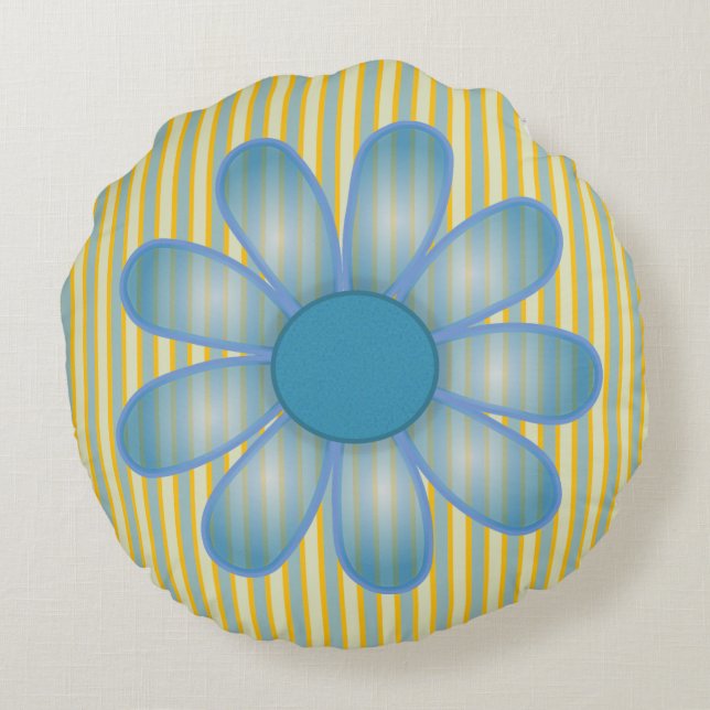 Blue Flower Screwball Graphics Round Cushion (Back)