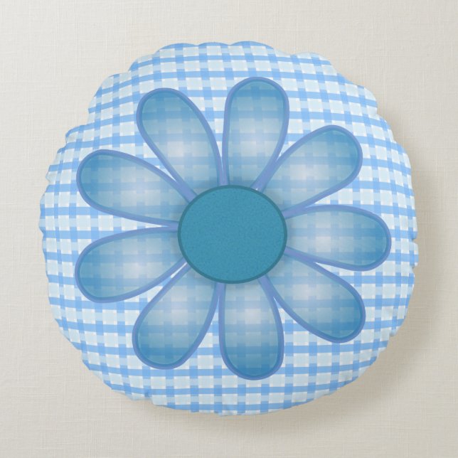 Blue Flower Screwball Graphics Round Cushion (Front)