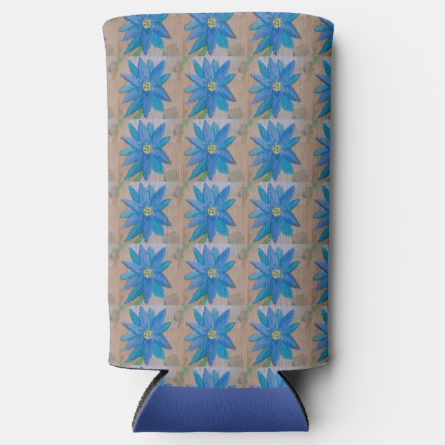 Blue Flower  Seltzer Can Cooler (Front)