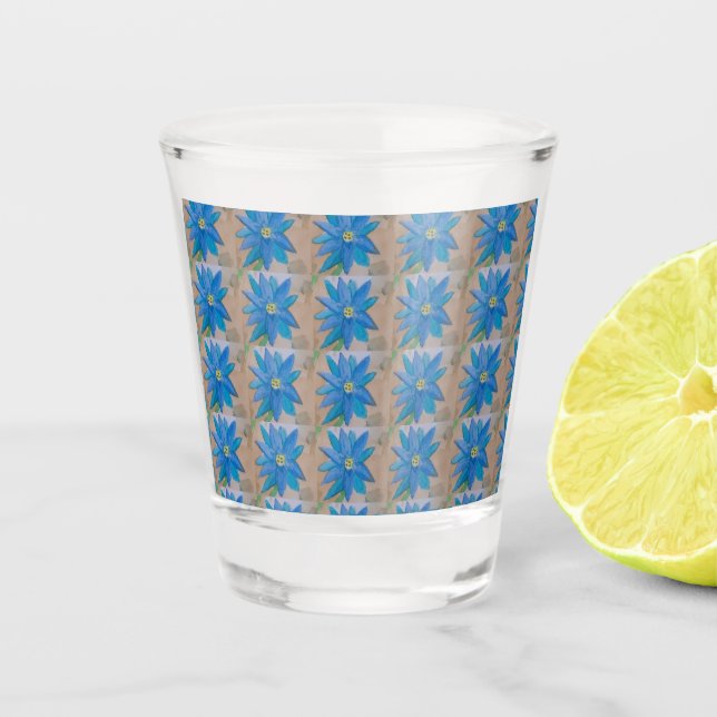 Blue Flower  Shot Glass (Front)