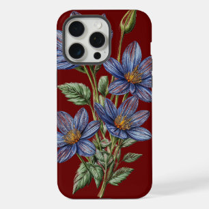 Blue Flower Sketch on custom background Phone case