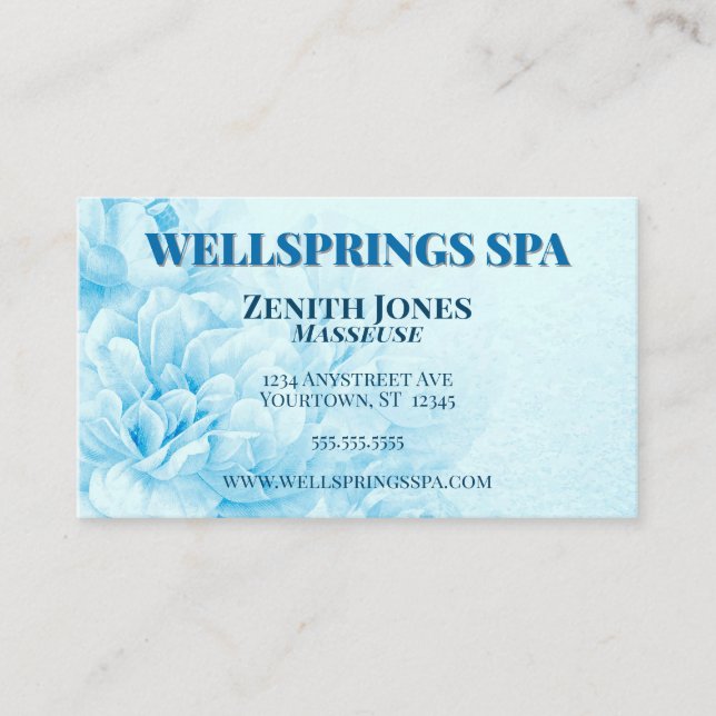 Blue Flower Spa Massage Business Card (Front)