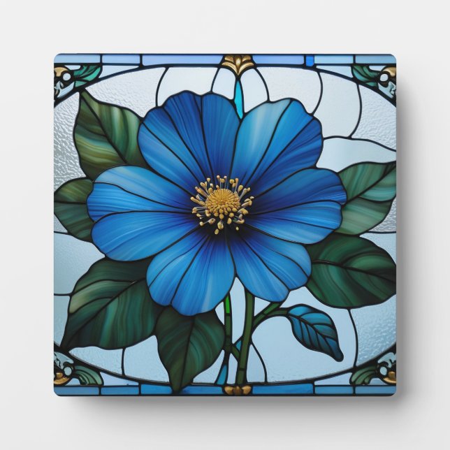 Blue flower stained glass plaque (Front)