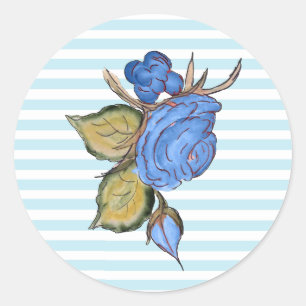 Blue Flower Striped Stickers