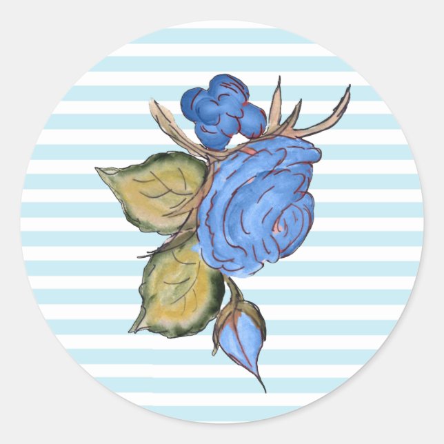 Blue Flower Striped Stickers (Front)
