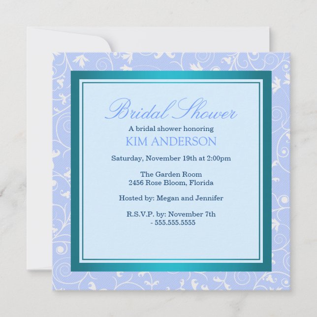 Blue Flower Swirl Bridal Shower Invite (Front)