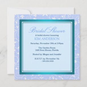 Blue Flower Swirl Bridal Shower Invite