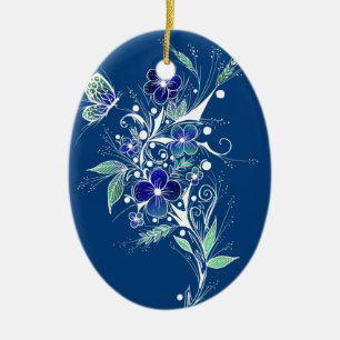 Blue Flower Tattoo Ceramic Tree Decoration