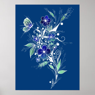 Blue Flower Tattoo Poster