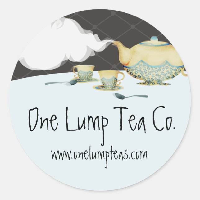 Blue flower teapot and teacups gift tag sticker (Front)