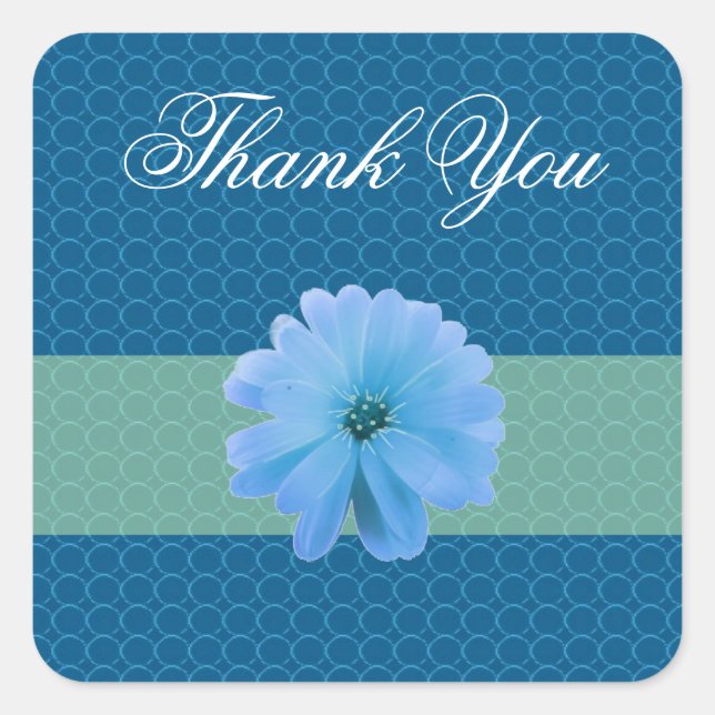 Blue Flower Thank You Square Sticker (Front)