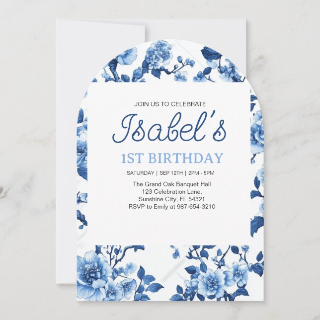 Blue Flower Vintage Elegant Chinoiserie Invitation (Front)