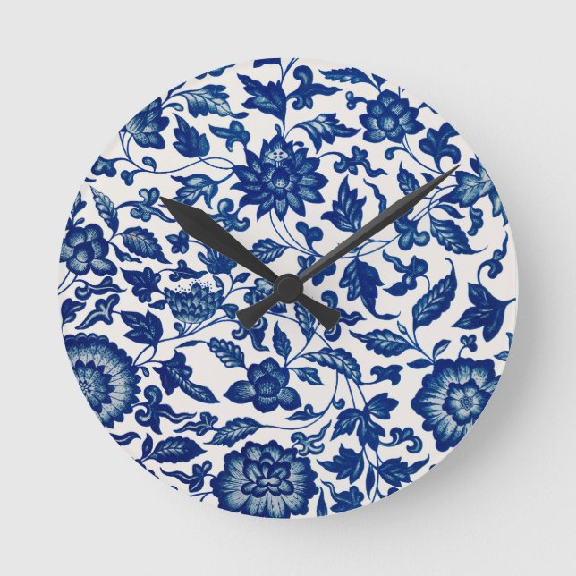 Blue Flower Vintage Pattern Round Clock (Front)
