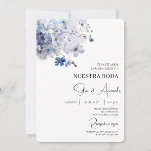Blue flower water colour Wedding Invitation