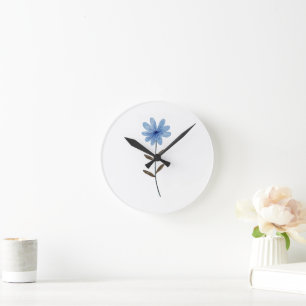 Blue Flower Watercolor Elegant Floral Art Illust Round Clock
