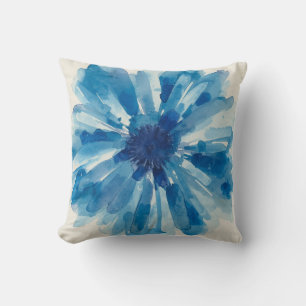 Blue Flower Watercolor Petals Floral Painted Cushion