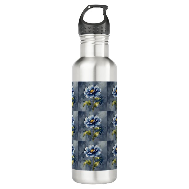 Blue flower watercolour pattern 710 ml water bottle (Front)