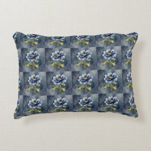 Blue flower watercolour pattern decorative cushion