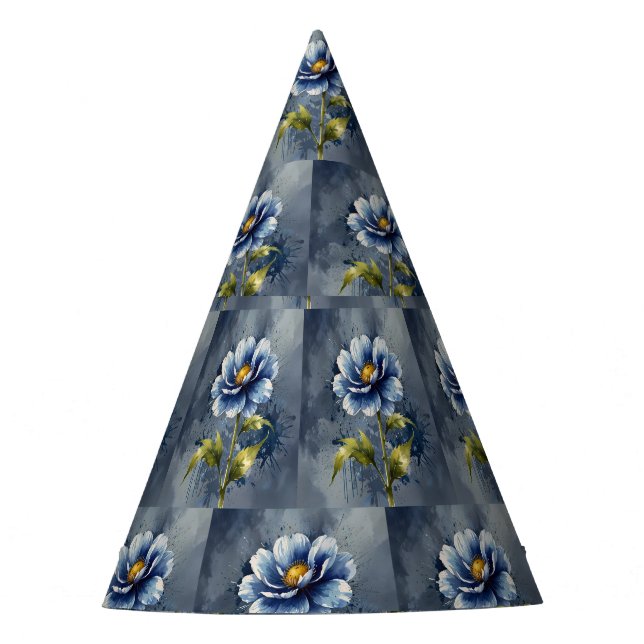 Blue flower watercolour pattern  party hat (Front)