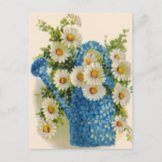 Blue Flower Watering Can Postcard