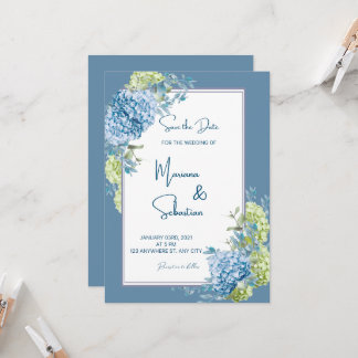 blue flower wedding invitations
