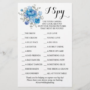 Blue Flower Wedding Reception I Spy Game Card
