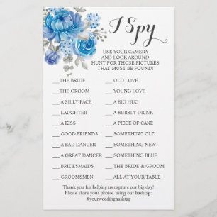 Blue Flower Wedding Reception I Spy Game Card