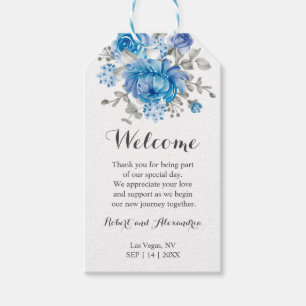 Blue Flower Wedding Welcome Party Favour Gift Tags