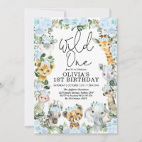 Blue Flower Wild One Jungle Safari 1st Birthday