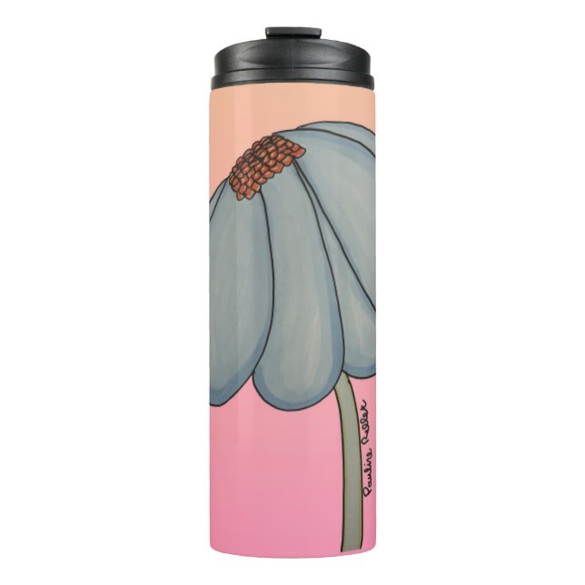 Blue Flower with pink background Thermal Tumbler (Front)