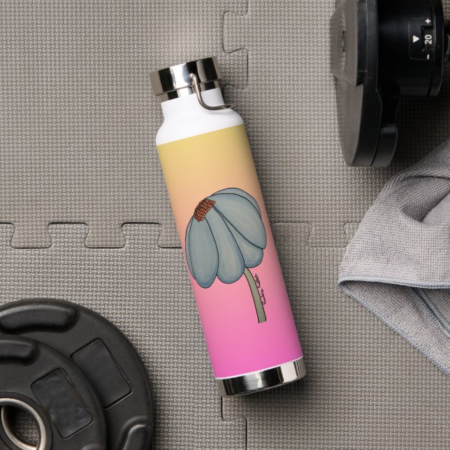 Blue Flower with Pink background Water Bottle (Gym (Rotated))