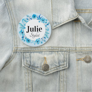 Blue Flower Wreath Customisable Name Tag